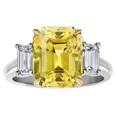 3 Stone 4.50 Carats Yellow Sapphire & Diamonds Wedding Ring Gold 14K