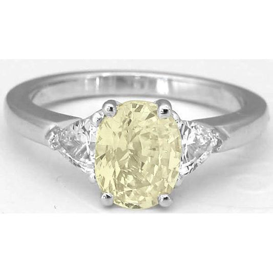 3 Stone 4.50 Ct. Oval Yellow Sapphire And Diamonds Ring White Gold
