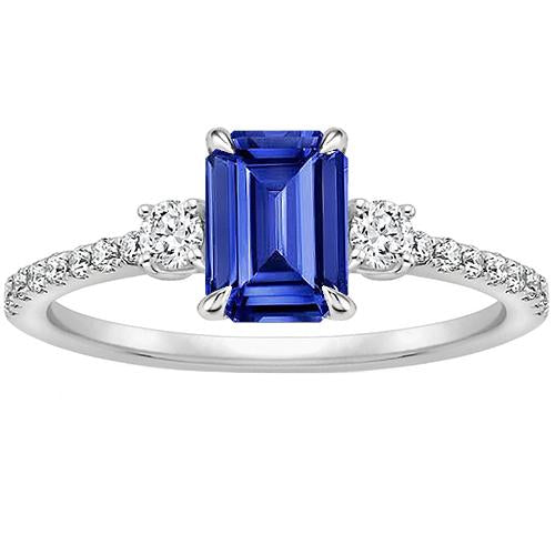 3 Stone Accented Engagement Ring Ceylon Sapphire & Diamond 4.25 Carats