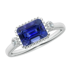 3 Stone Anniversary Ring Bezel Set Diamond & Blue Sapphire 2.75 Carats