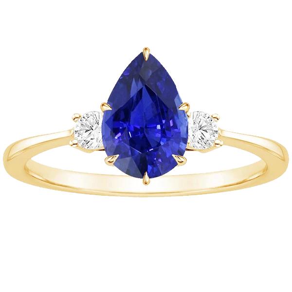 3 Stone Anniversary Ring Pear Blue Sapphire & Diamonds 4.25 Carats