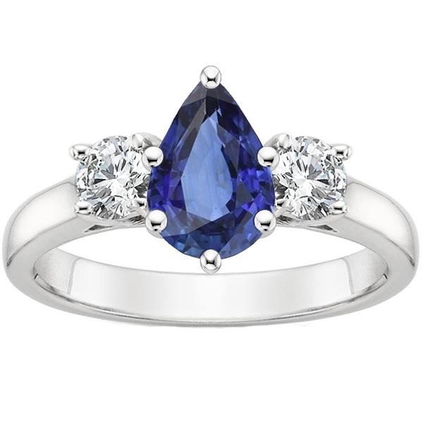 3 Stone Anniversary Ring Pear Ceylon Sapphire & Diamonds 4.50 Carats