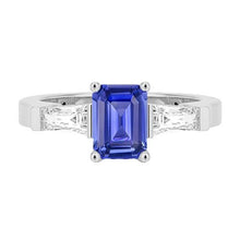 3 Stone Baguette Diamonds Blue Sapphire Ring Emerald Cut 1.75 Carats