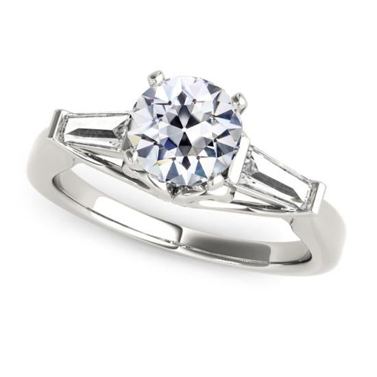 3 Stone Baguette & Round Old Miner Diamond Ring 2.50 Carats