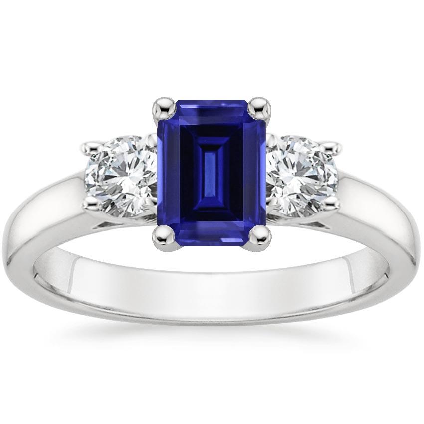 3 Stone Blue Emerald Sapphire Diamond Ring 2.50 Carats