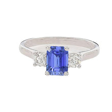 3 Stone Blue Sapphire Emerald & Round Diamond Ring 2.50 Carats