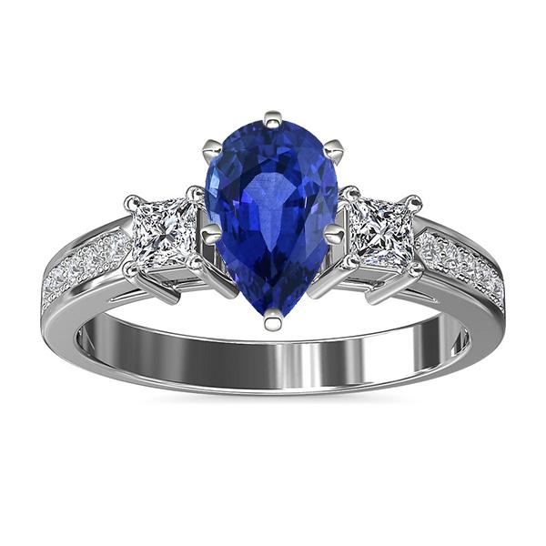 3 Stone Blue Sapphire Ring Princess & Round Diamond Accent 3.50 Carats