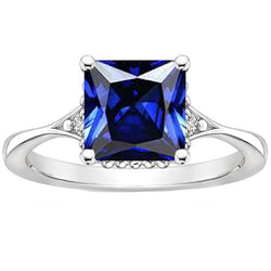 3 Stone Natural Earth Mined Diamond And Princess Cut Sri Lankan Sapphire Ring 3.75 Carats