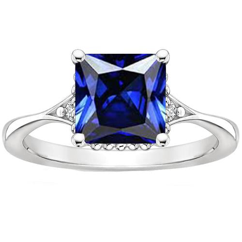 3 Stone Diamond And Princess Cut Sri Lankan Sapphire Ring 3.75 Carats