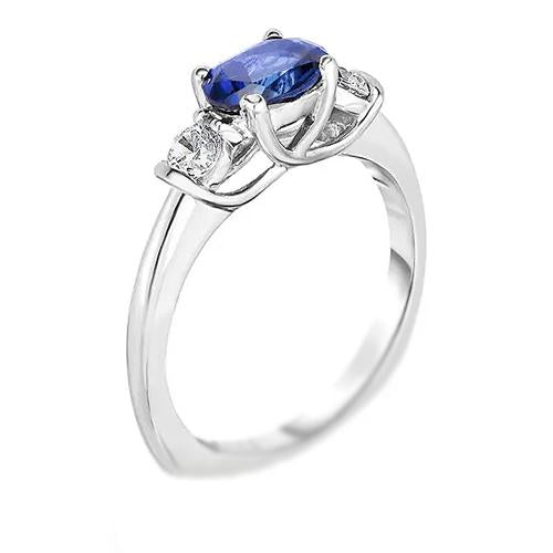 3 Stone Diamond & Blue Sapphire Ring 2.25 Carats Gold U Prong Setting