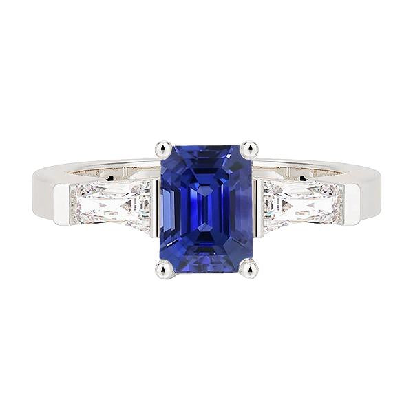3 Stone Diamond Emerald Blue Sapphire Engagement Ring 2.50 Carats