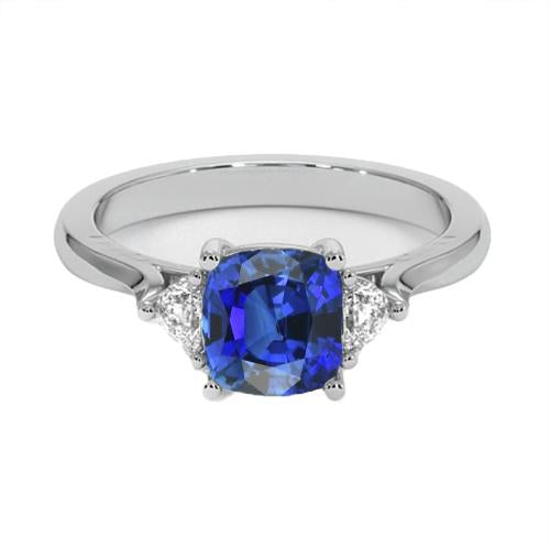 3 Stone Diamond Engagement Ring With One Blue Sapphire 2.75 Carats New