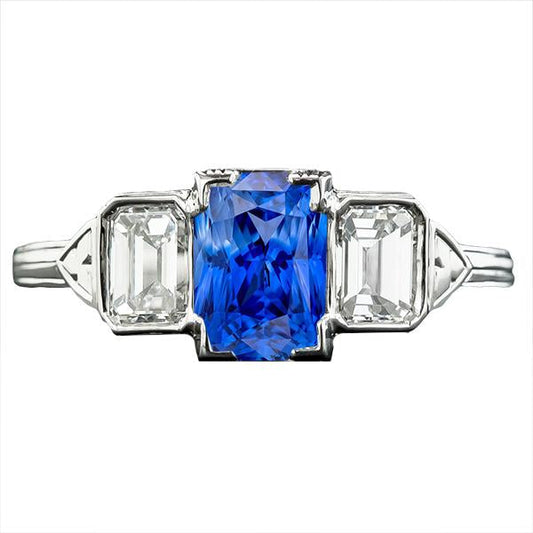 3 Stone Diamond Jewelry Bezel Set Emeralds Gold Sapphire Ring 3 Carats