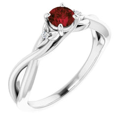 3 Stone Natural Earth Mined Diamond Ruby Ring 0.54 Carats Twist Claw Prong Set Jewellery