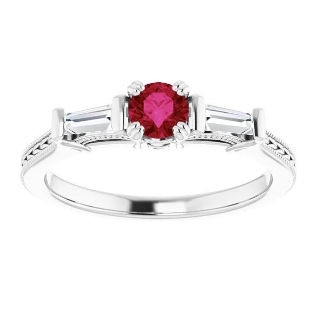 3 Stone Diamond Ruby Ring Vintage Style 2 Carats Milgrain Jewelry