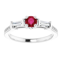 3 Stone Diamond Ruby Ring Vintage Style 2 Carats Milgrain Jewelry