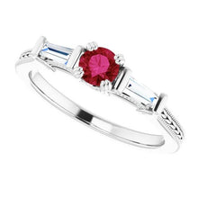 3 Stone Diamond Ruby Ring Vintage Style 2 Carats Milgrain Jewelry