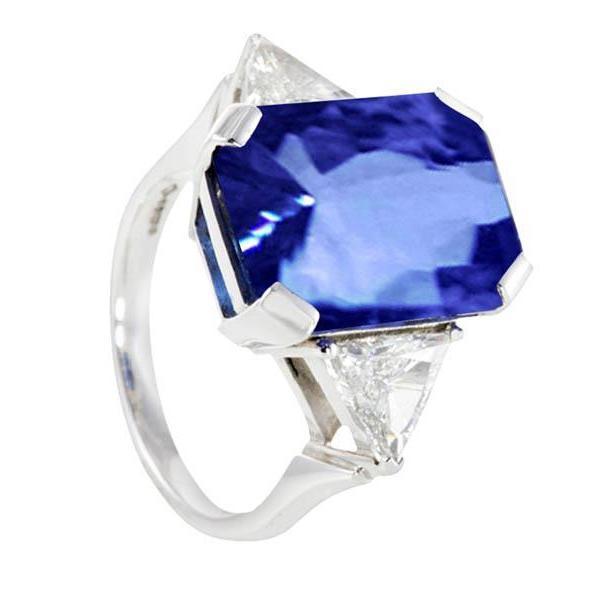 3 Stone Diamonds 5.01 Ct Ceylon Sapphire Radiant Cut Ring