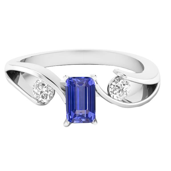 3 Stone Emerald Blue Sapphire Ring Tension Style Diamonds 2.50 Carats