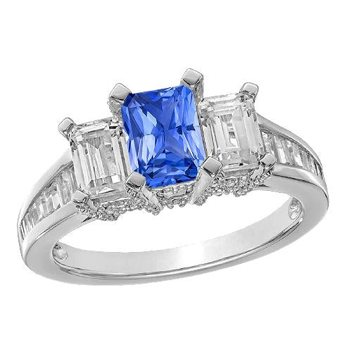 3 Stone Emerald Diamond Blue Sapphire Ring Channel Set Accents 3 Carat