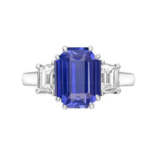 3 Stone Emerald & Trapezoid Diamond Ceylon Sapphire Ring 3 Carats