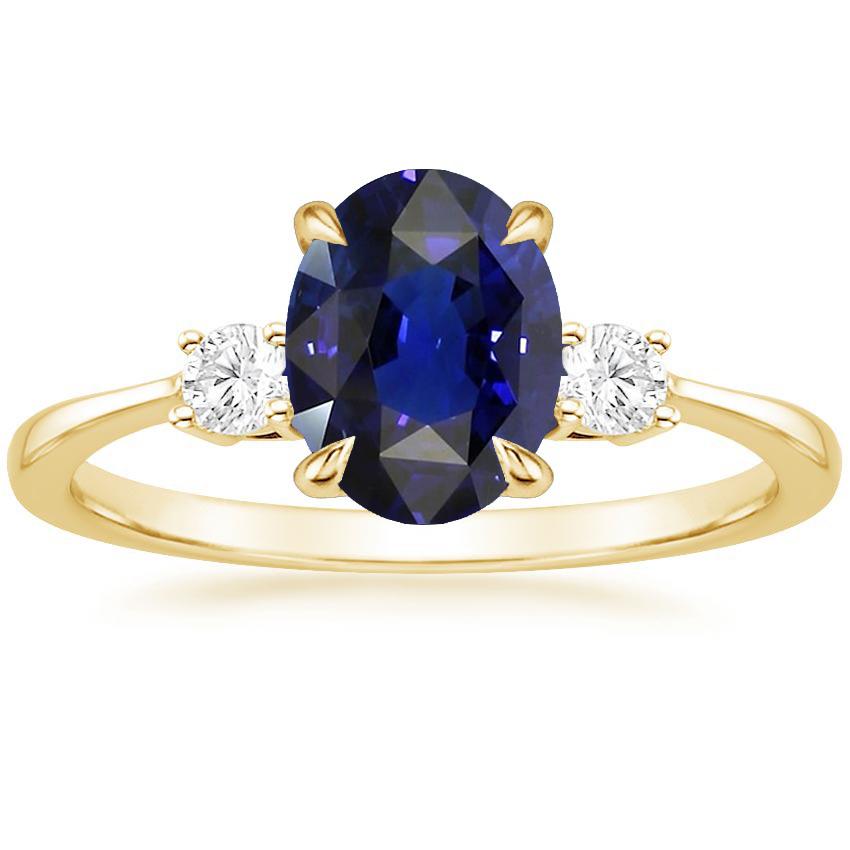 3 Stone Engagement Ring Oval Sri Lankan Sapphire & Diamonds 3 Carats
