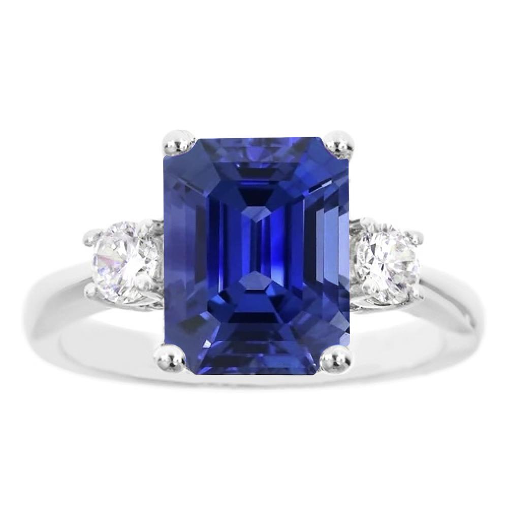 3 Stone Gemstone Ring Emerald Ceylon Sapphire & Diamonds 4.50 Carats