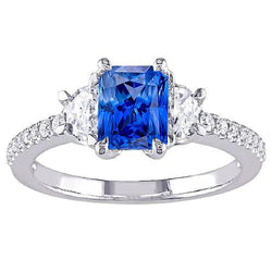 3 Stone Half Moon Diamond Blue Sapphire Ring With Accents 3 Carats