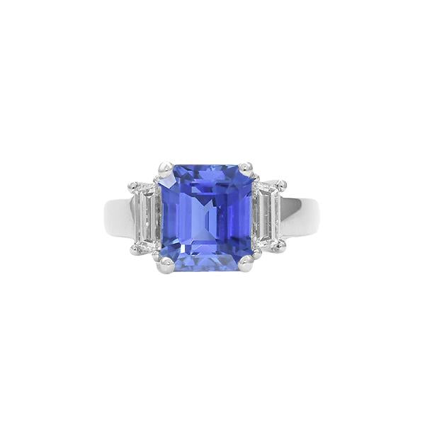 3 Stone Light Blue Sapphire Emerald Cut Ring 2 Carats White Gold