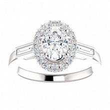 3 Stone Oval & Baguette Engagement Ring 1.30 Carats White Gold 14K