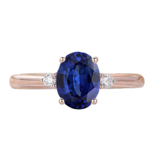3 Stone Oval Cut Sapphire Ring With Small Round Diamonds 2.25 Carats