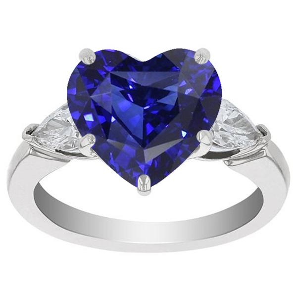 3 Stone Pear Diamond Ceylon Sapphire Ring 4 Carats Gold Jewelry