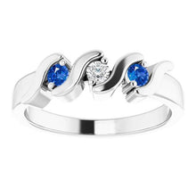 3 Stone Ring 0.90 Carats Diamond Ceylon Blue Sapphire White Gold 14K