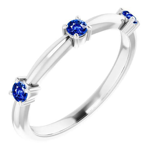 3 Stone Ring Anniversary 0.90 Carats Ceylon Sapphire Jewelry New