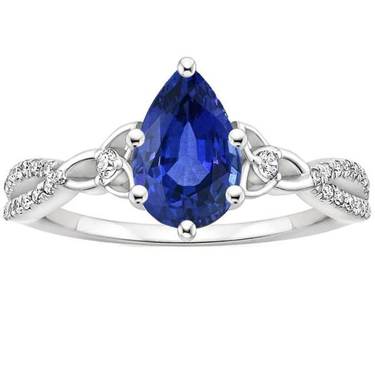 3 Stone Ring Ceylon Sapphire & Round Diamond Accents 3.75 Carats