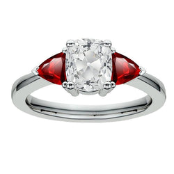 3 Stone Ring Cushion Old Miner Natural Earth Mined Diamond Trillion Rubies 5.25 Carats