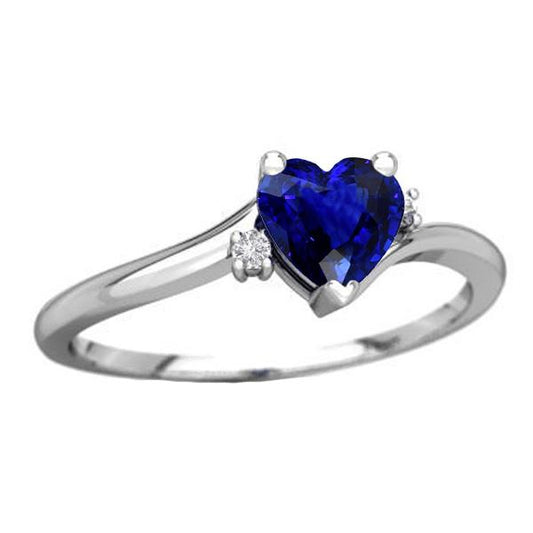 3 Stone Ring Heart Blue Sapphire & Small Round Diamonds 1.75 Carats