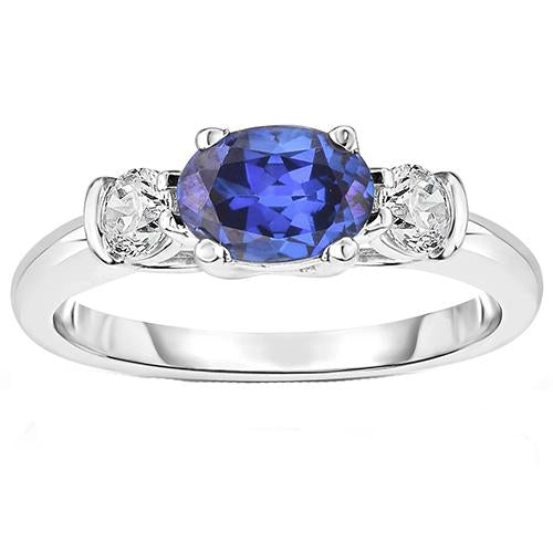 3 Stone Ring Oval And Round Cut Ceylon Sapphire & Diamond 5 Carats New