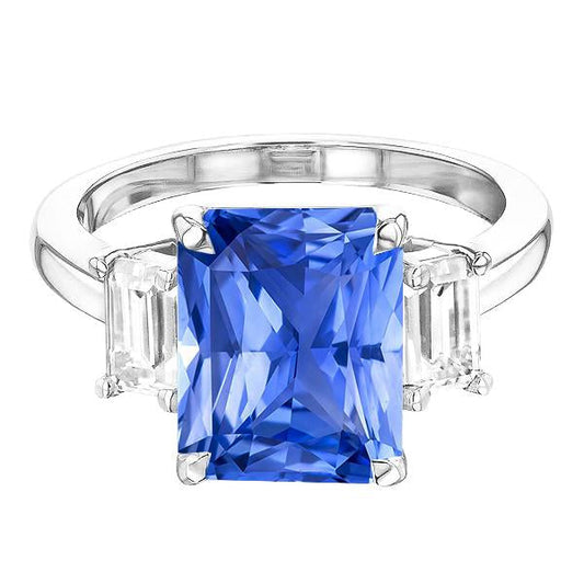 3 Stone Ring Radiant Sapphire & Emerald Diamond Jewelry 4 Carats