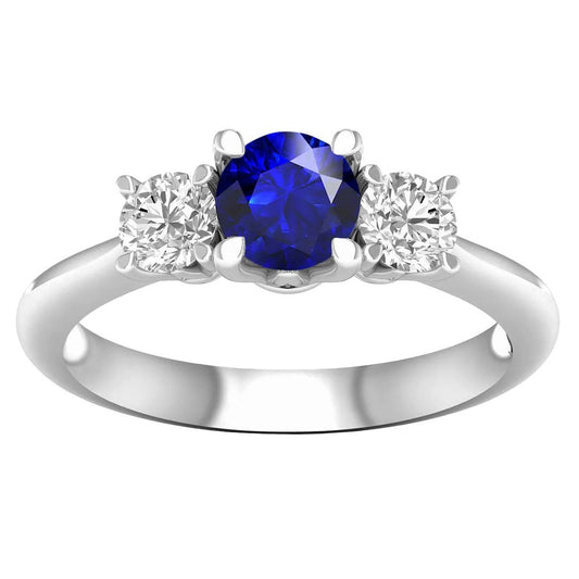 3 Stone Ring Round Prong Set Sapphire Diamonds 5 Carats Gold Jewelry