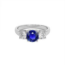 3 Stone Round Blue Sapphire Diamond Ring 4 Carats Prong Set Gold 14K