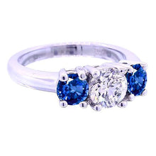 3 Stone Round Diamond Ring Blue Sapphire Jewelry 2.50 Carats