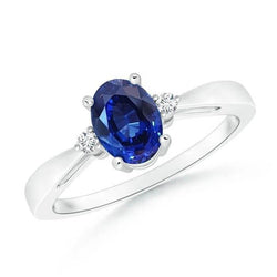 3 Stone Sri Lanka Blue Sapphire & Natural Earth Mined Diamond Ring 3.20 Carats New