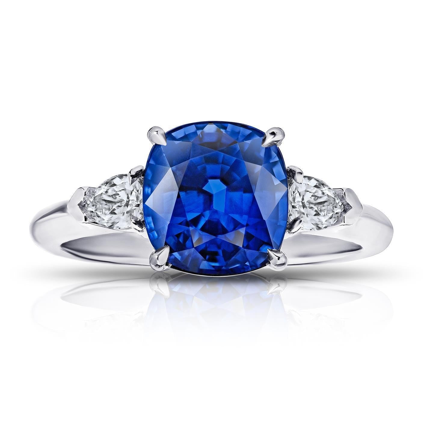 3 Stone Sri Lankan Sapphire Diamond 3.25 Carats Ring White Gold 14K