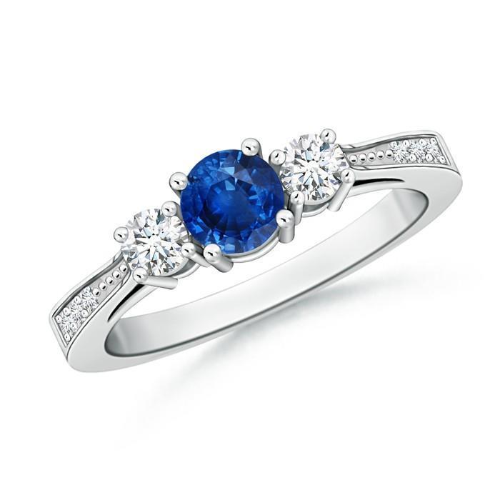 3 Stone Style 3.80 Ct Sapphire And Diamonds Wedding Ring White Gold