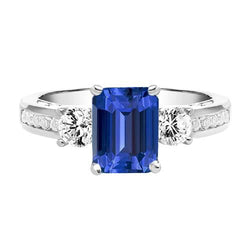 3 Stone Style Natural Earth Mined Diamond Ring Emerald Ceylon Sapphire Jewellery 3 Carats