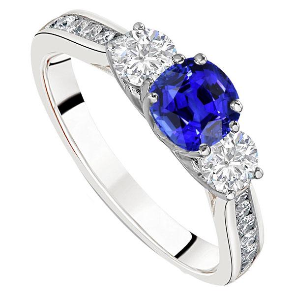 3 Stone Style Gemstone Ring Cushion Sapphire & Diamonds 3.50 Carats