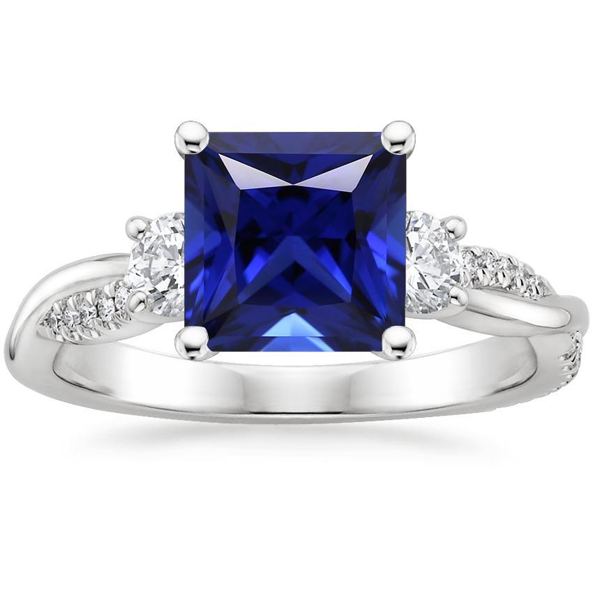 3 Stone Style Princess Cut Ceylon Sapphire Ring With Diamonds 6 Carats