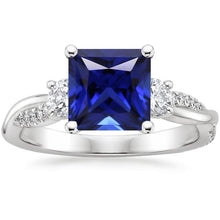 3 Stone Style Princess Cut Ceylon Sapphire Ring With Diamonds 6 Carats