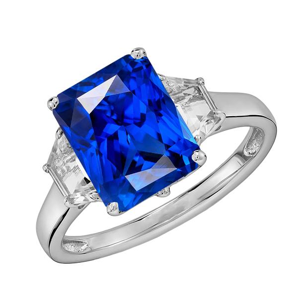 3 Stone Trapezoid Diamond & Radiant Cut Srilanka Sapphire 4 Carats
